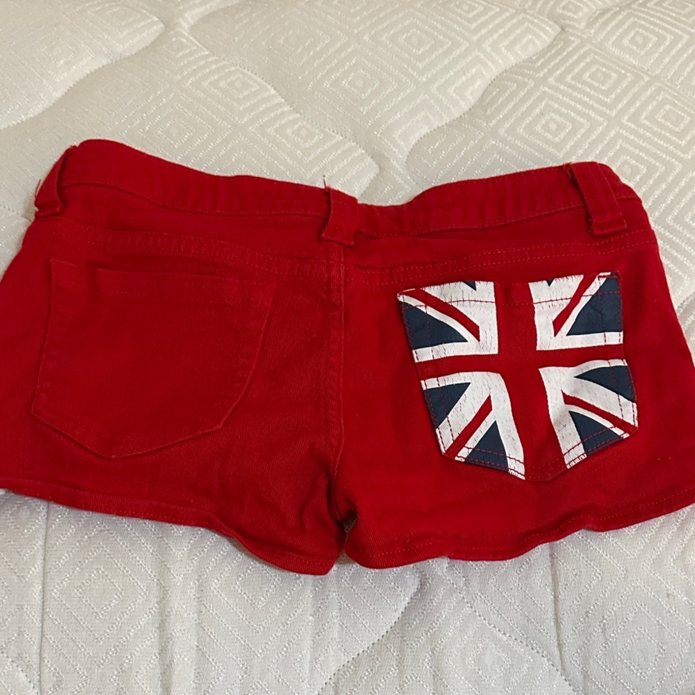 dELiA*s Red Jean Shorts with UK Flag Pocket